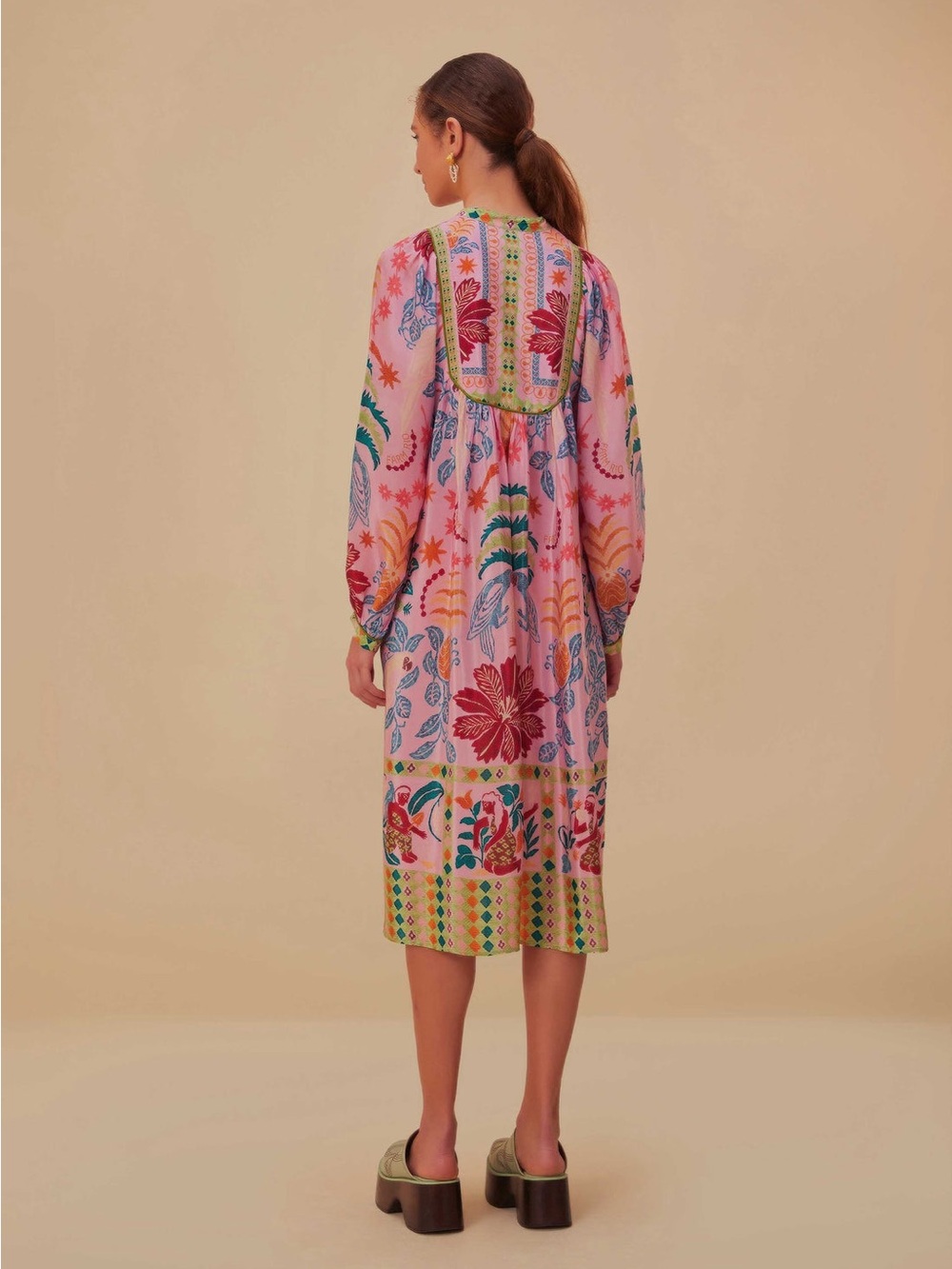 FARM RIO Pink Fruits Queen Scarf Midi
Dress Boho Floral Tropical XL Beaded Flowy - Picture 5 of 15